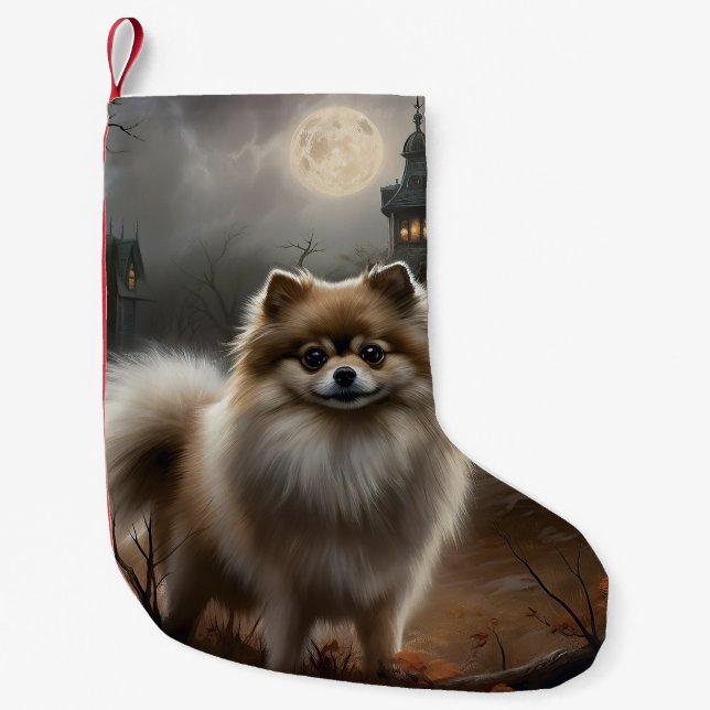 Petite Chaussette De Noël Pomeranian Halloween Épouvantable (Devant)