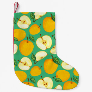 Petite Chaussette De Noël Pomme jaune : Motif d'aquarelle juteux.