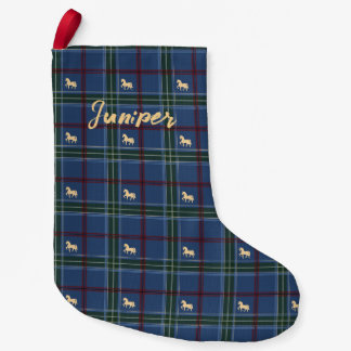 Petite Chaussette De Noël Pony Tartan Vacances Bleu