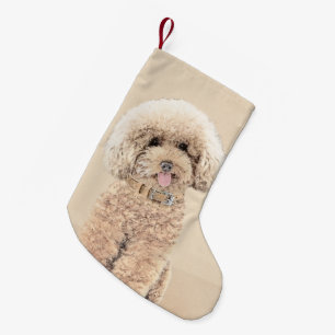 Petite Chaussette De Noël Poodle Miniature Toy Apricot Crème Chien Brown Art