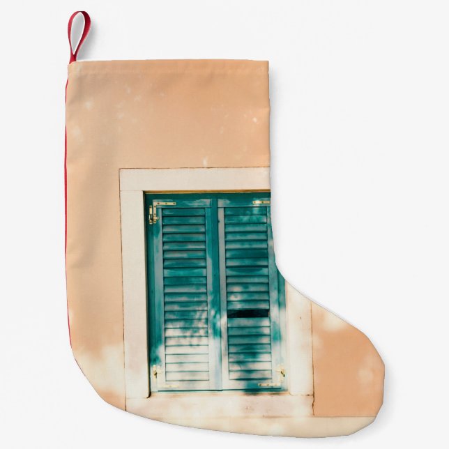 Petite Chaussette De Noël Porte en bois vert fermé (Devant)