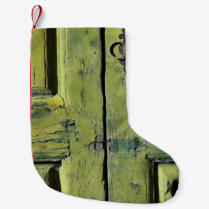 Petite Chaussette De Noël Porte fermée en bois brun à deux panneaux
