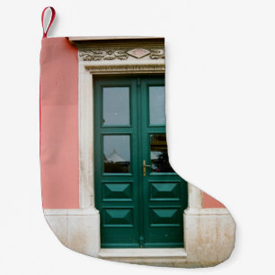 Petite Chaussette De Noël PORTE turquoise EN BOIS AVEC CADRE EN ACIER BLANC