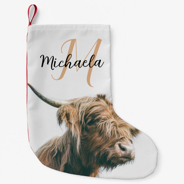 Petite Chaussette De Noël Portrait de vache Highland nom personnalisé monogr (Devant)