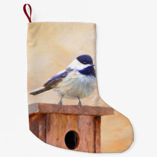 Petite Chaussette De Noël Poulet sur la peinture d'oiseaux Art original