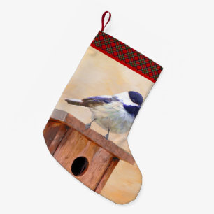 Petite Chaussette De Noël Poulet sur la peinture d'oiseaux Art original