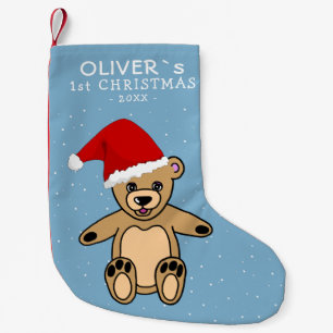 Petite Chaussette De Noël Premier bébé mou de Noël Teddy Bear Santa Hat S