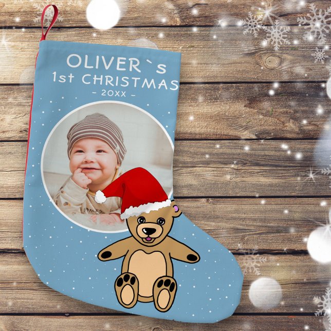 Petite Chaussette De Noël Premier bébé`s Noël Teddy Bear Santa Hat Photo (Créateur téléchargé)
