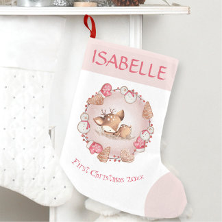 Petite Chaussette De Noël Première fille de Noël rose mignonne Stocking de N