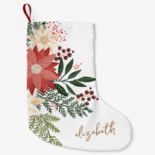 Petite Chaussette De Noël Premium Festin Poinsettia Nom personnalisé Fête