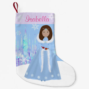 Petite Chaussette De Noël Princesse d'hiver avec cheveux Brown foncés