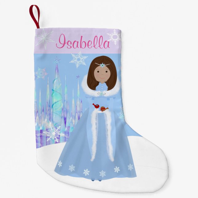 Petite Chaussette De Noël Princesse d'hiver avec cheveux Brown foncés (Devant)