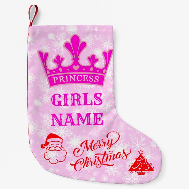 Petite Chaussette De Noël Princesse, princesse rose couronne (Devant)