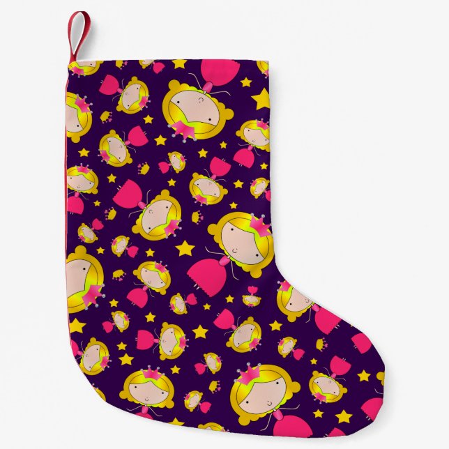 Petite Chaussette De Noël princesses et étoiles violettes (Devant)