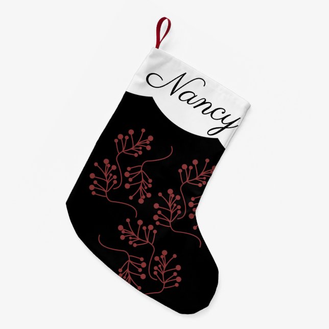 Petite Chaussette De Noël Printemps de Noël Noir Rouge Berry (Devant (Accrochage))