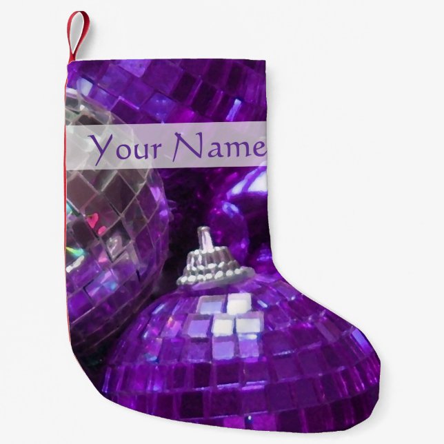 Petite Chaussette De Noël Purple Baubles Texte stocké (Devant)