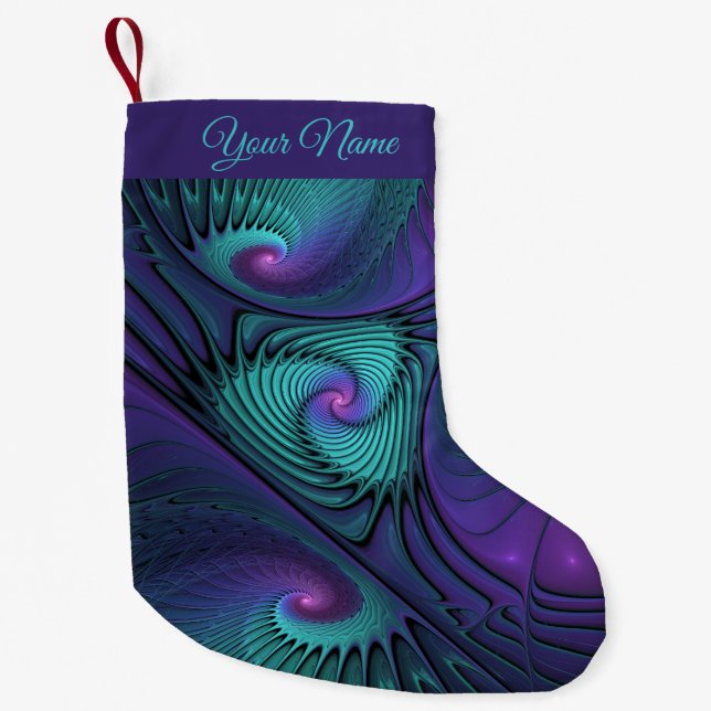 Petite Chaussette De Noël Purple Turquoise Moderne Abstrait Fractal Art Nom (Devant)