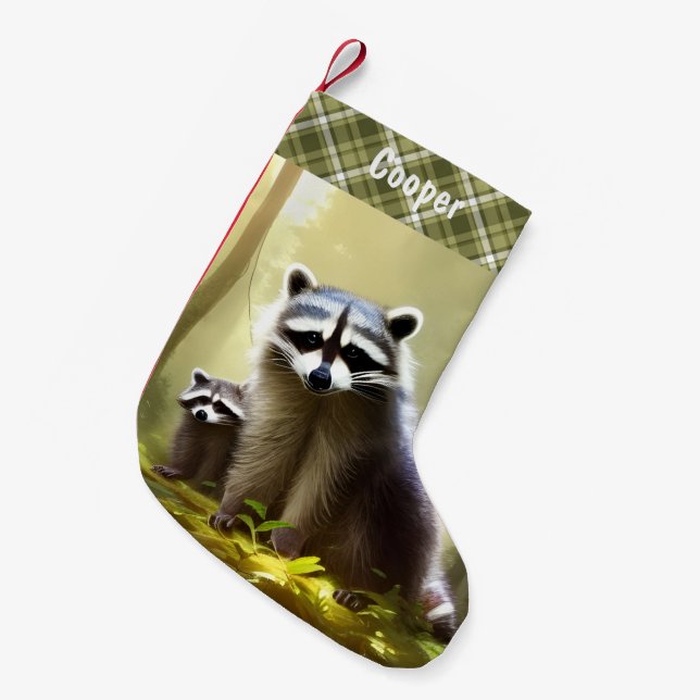 Petite Chaussette De Noël Raccoon Family Wildlife Portrait Personnalisé (Devant (Accrochage))