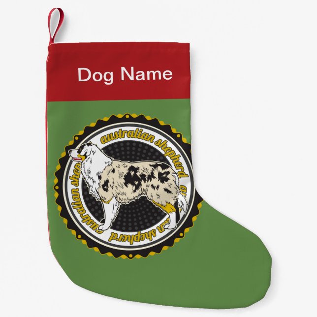 Petite Chaussette De Noël race de chien bergère australienne personnalisée (Devant)