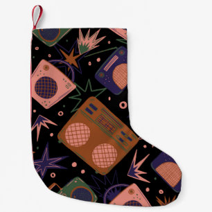 Petite Chaussette De Noël Radios rétro, magnétophones motif.