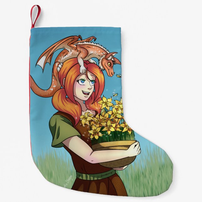 Petite Chaussette De Noël Rassembler les fleurs avec un dragon (Devant)