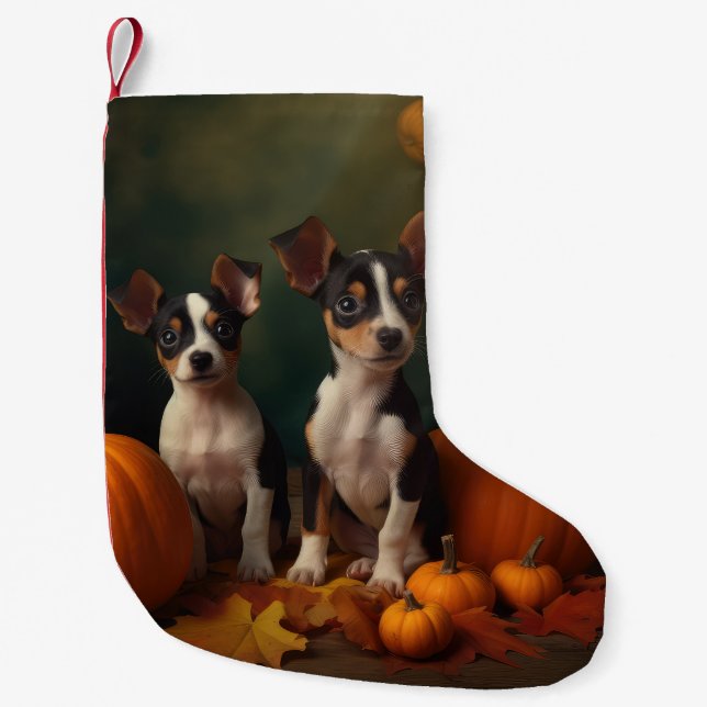 Petite Chaussette De Noël Rat Terrier Chiot Automne Citrouille délice (Devant)