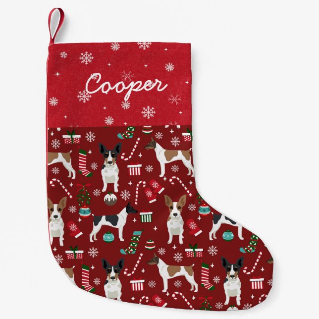 Petite Chaussette De Noël Rat Terrier Dog Christmas nom personnalisé (Devant)
