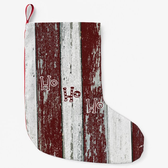 Petite Chaussette De Noël Rayé rouge et blanc rustique Ho Ho Ho (Devant)