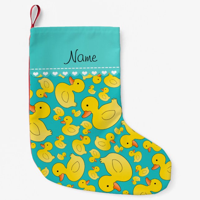 Petite Chaussette De Noël Rayure bleue de rubberducks nommés faits sur (Devant)