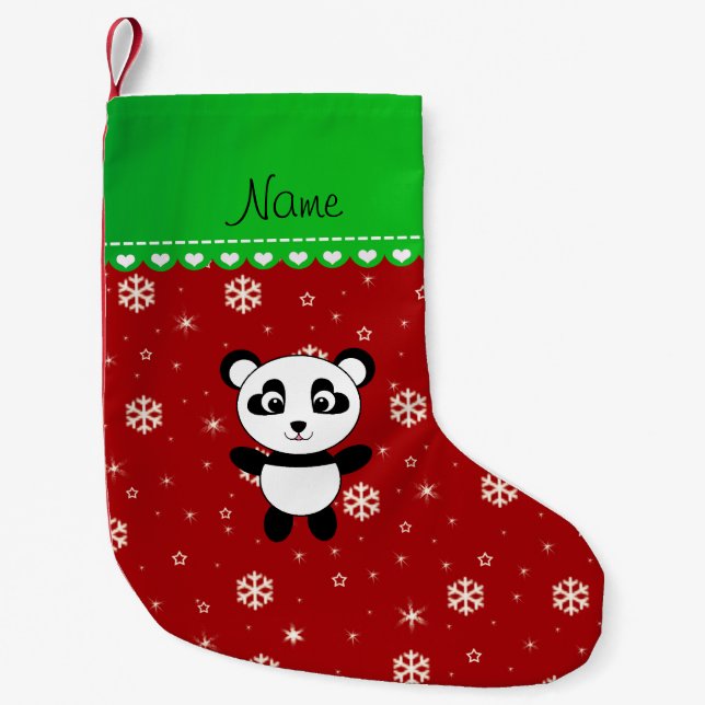 Petite Chaussette De Noël Rayure verte de flocons de neige rouges nommés (Devant)