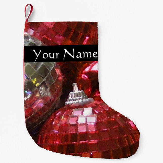 Petite Chaussette De Noël Red Baubles Texte bas noir (Devant)
