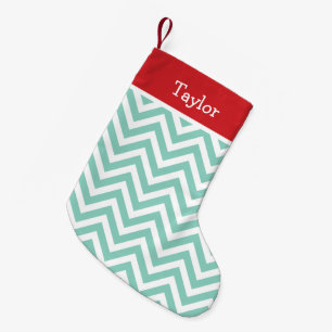 Petite Chaussette De Noël Red et Aqua Holiday Chevron Monogram