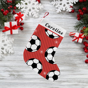 Petite Chaussette De Noël Red Festier Soccer Ball & Snowflake Enfants Nom No