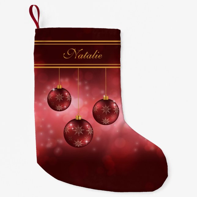Petite Chaussette De Noël Red Festive Baubles de Noël Avec Nom Personnalisé (Devant)