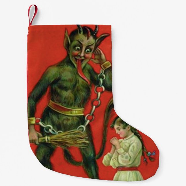 Petite Chaussette De Noël Red Krampus Punissant la fille de prière (Devant)