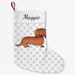 Petite Chaussette De Noël Red Long Cheveux Dachshund mignon Dessin et nom