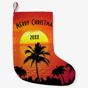 Petite Chaussette De Noël Red Sun Tropical Palm Beach année de bienvenue