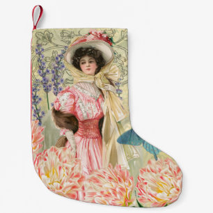 Petite Chaussette De Noël Regency de femme victorienne rose