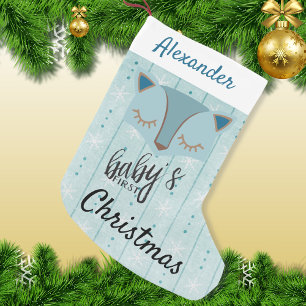 Petite Chaussette De Noël Renard de bois bleu Première réserve de Noël