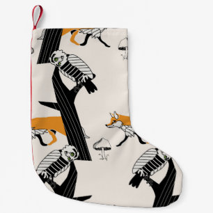 Petite Chaussette De Noël Renard, hibou, arbre, vintage sans soudure.