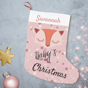 Petite Chaussette De Noël Renard rose de bois Premier réveil de Noël