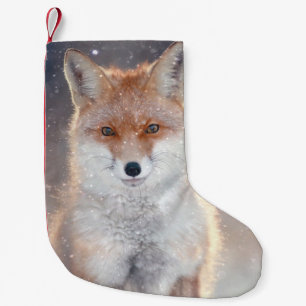 Petite Chaussette De Noël Renard rouge, forêt d'hiver, illustration pittores