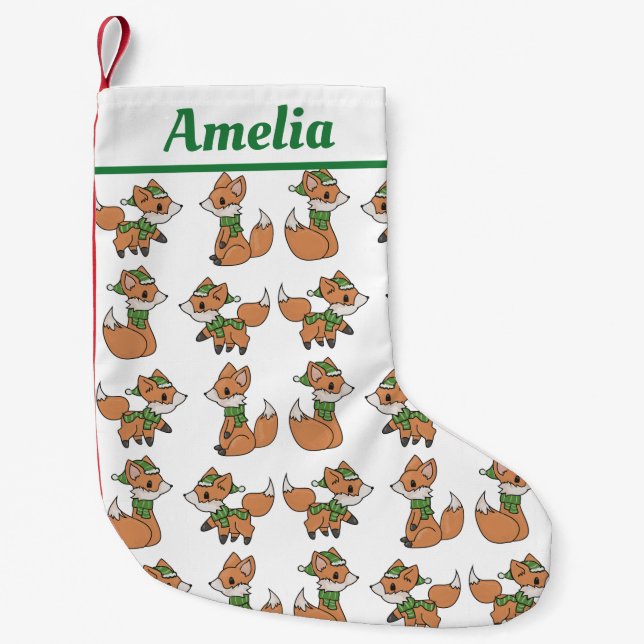 Petite Chaussette De Noël Renards dans les écharpes d'hiver Personnalisé (Devant)