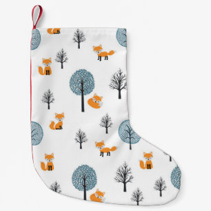 Petite Chaussette De Noël Renards forestiers : Arrière - plan blanc Vintage