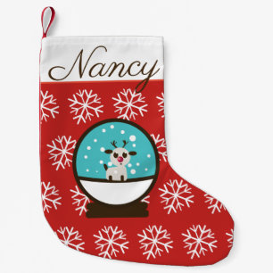 Petite Chaussette De Noël Renne adorable de boule à neige avec flocons de ne