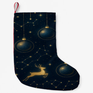 Petite Chaussette De Noël Rennes célestes et ornements étoile dorée