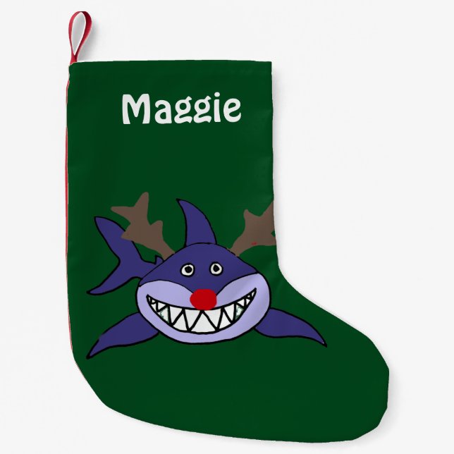Petite Chaussette De Noël Requin drôle de Noël avec le nez rouge (Devant)