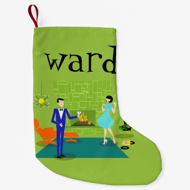 Petite Chaussette De Noël Réservation de Noël au milieu du siècle moderne (Devant)