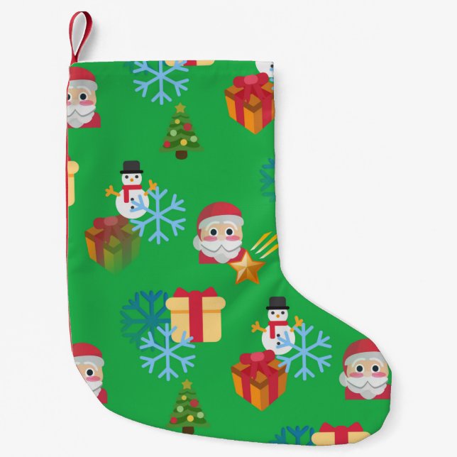 Petite Chaussette De Noël réserve d'émoticônes de Noël vert (Devant)