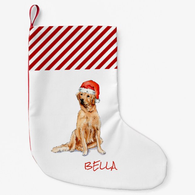 Petite Chaussette De Noël Retriever d'or personnalisé avec chapeau de Père N (Devant)